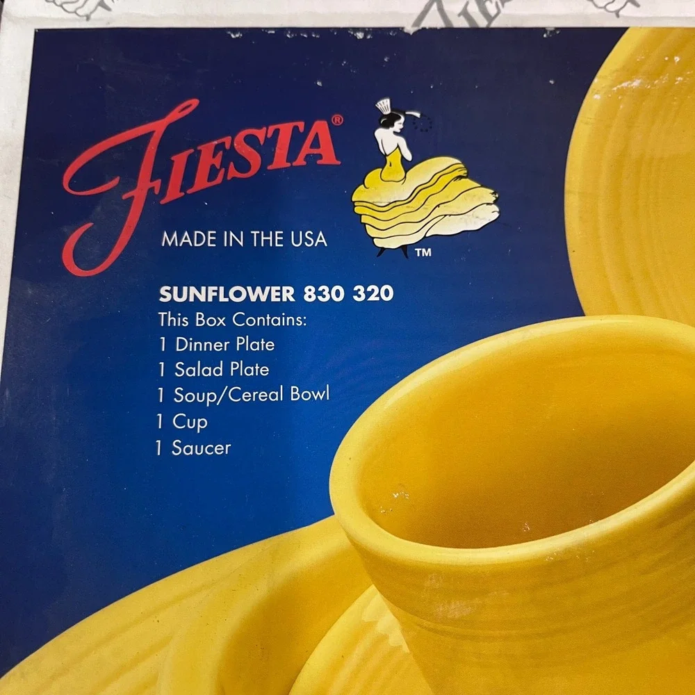 Fiesta Sunflower 5 Pc Place Setting Yellow 830 320 Homer Laughlin Vtg Style NEW